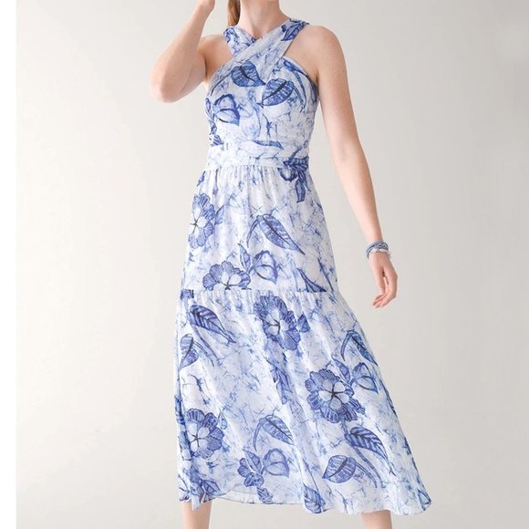 White House Black Market Dresses & Skirts - NWT WHBM Blue Floral Batik Halter Midi Dress Size 2